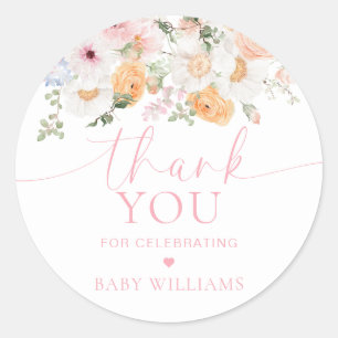 Millie Floral Baby Shower Thank You Favour Classic Round Sticker