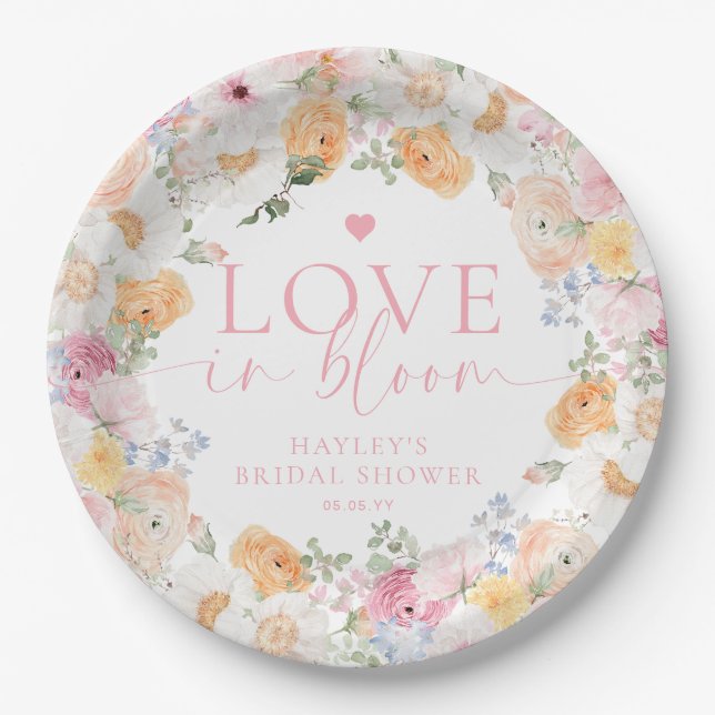Millie Floral Love In Bloom Bridal Shower Paper Plate (Front)