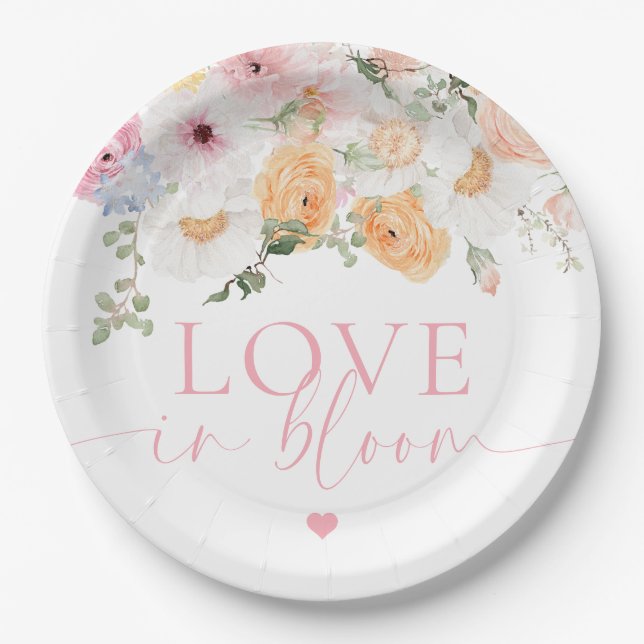 Millie Floral Love In Bloom Bridal Shower Paper Plate (Front)