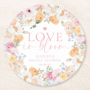 Millie Floral Love In Bloom Bridal Shower Round Paper Coaster