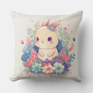 Millie Mae - Cute Bunny in Flowers Pillow