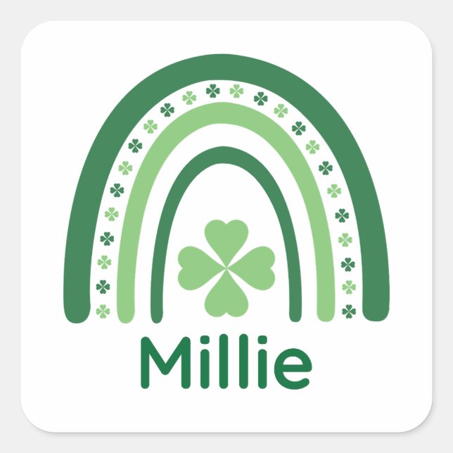 Millie Name Clover Boho Rainbow Square Sticker (Front)