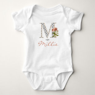 Millie Name Reveal Floral Letter M Girl Whimsical Baby Bodysuit