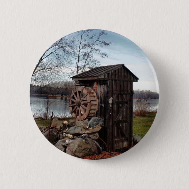 Milling about the old outhouse 6 cm round badge (Front)