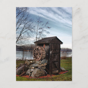 Milling about the old outhouse postcard