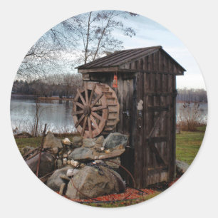 Milling about the outhouse classic round sticker