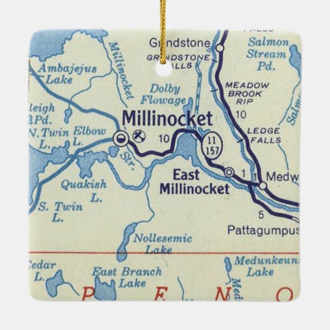 Millinocket ME Vintage Map Ceramic Ornament (Back)