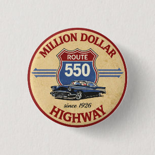 Million Dollar Highway Route 550 classic car gift 3 Cm Round Badge