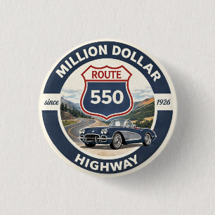 Million Dollar Highway Route 550 classic car gift 3 Cm Round Badge