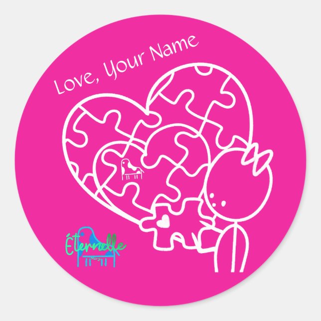 Million Piece Jigsaw Pink Customised Classic Round Sticker (Front)