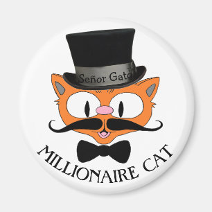 MILLIONAIRE CAT Moustache Cat with Top Hat Magnet