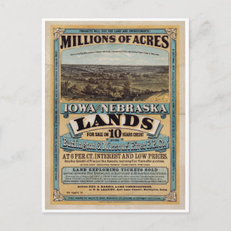 Millions of acres. Iowa and Nebraska 1872 Postcard