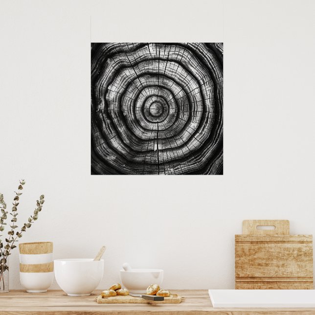 Millwright Tree Rings A Modern Black and White Art Poster (Kitchen)