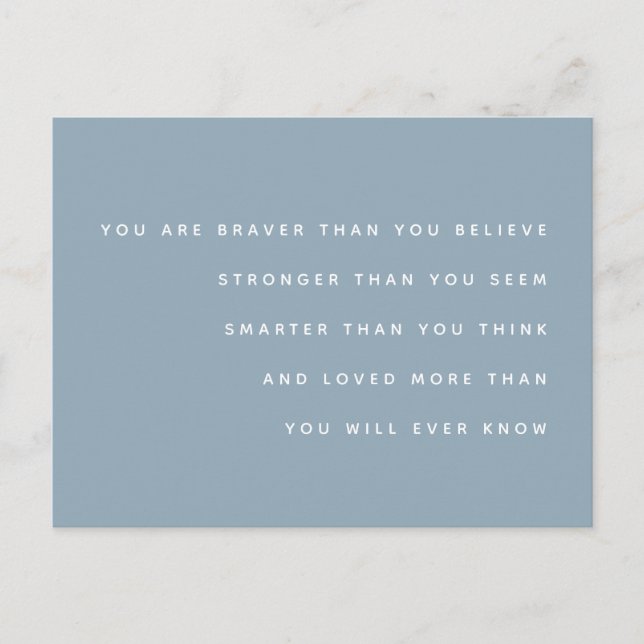 Milne Quote | Braver Stronger Smarter Loved Blue Postcard (Front)