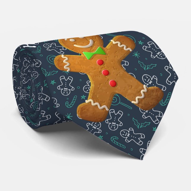 Milo Christmas Collection Blue Gingerbread Man Tie (Rolled)