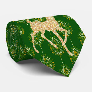 Milo Christmas Collection Gold Deer on Green Tie