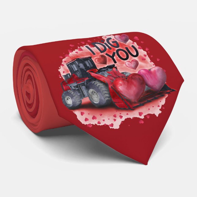 Milo Dale I Dig You Bulldozer Red Necktie (Rolled)