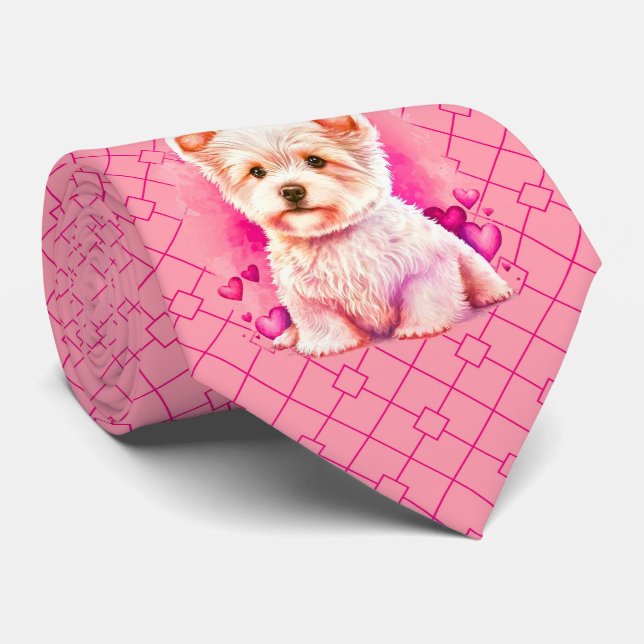 Milo Dale Pink on Pink Puppy Love Necktie (Rolled)