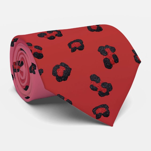 Milo Dale Red and Black Leppard Pink Necktie (Rolled)
