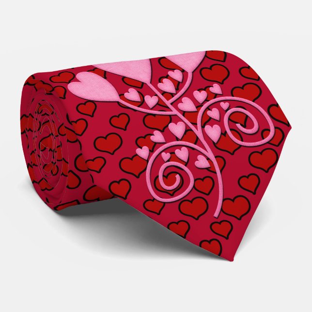 Milo Dale Red on Red Hearts Pink Men's Necktie (Rolled)