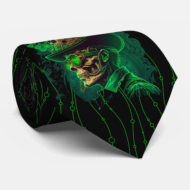 Milo Dale St Patrick's Skeleton Green Men's Tie (Rolled)