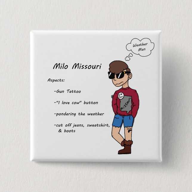 Milo Missouri character 15 Cm Square Badge (Front)