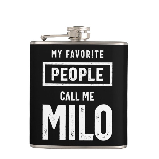 Milo Personalised Name Birthday Gift Hip Flask (Front)