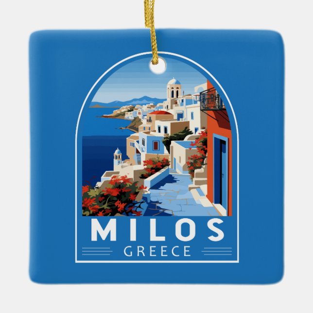 Milos Greece Travel Art Vintage Ceramic Ornament (Front)