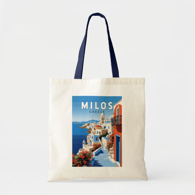 Milos Greece Travel Art Vintage Tote Bag (Front)