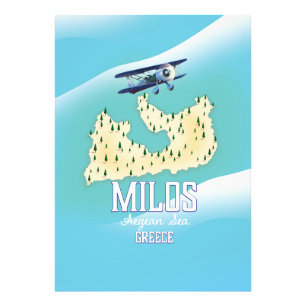 Milos,Greek island Map travel poster art.