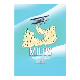 Milos,Greek island Map travel poster art.