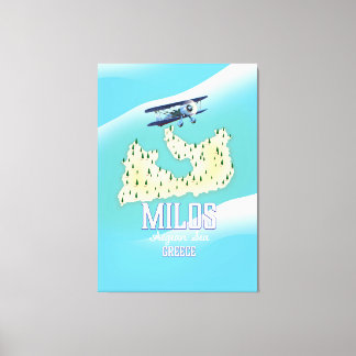 Milos,Greek island Map travel poster art. Canvas Print