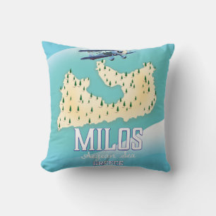 Milos,Greek island Map travel poster art. Cushion