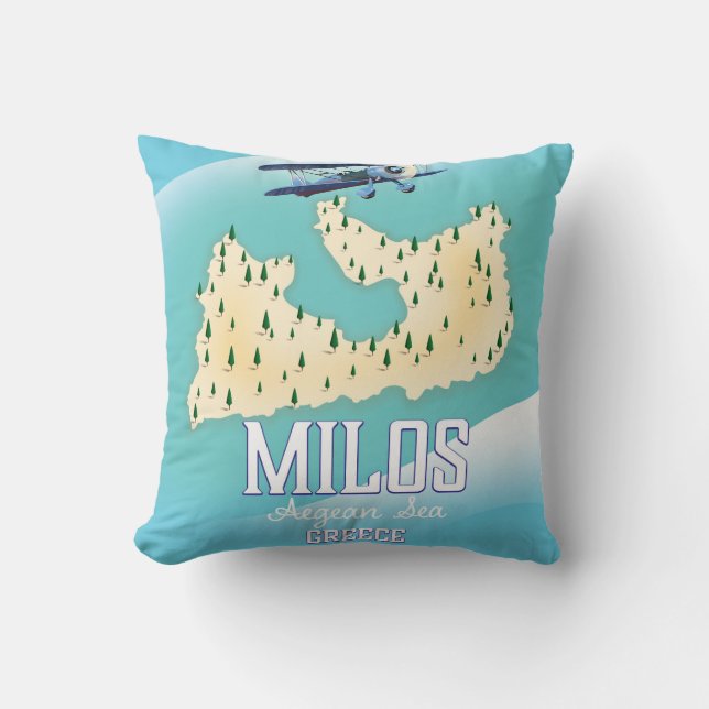 Milos,Greek island Map travel poster art. Cushion (Front)