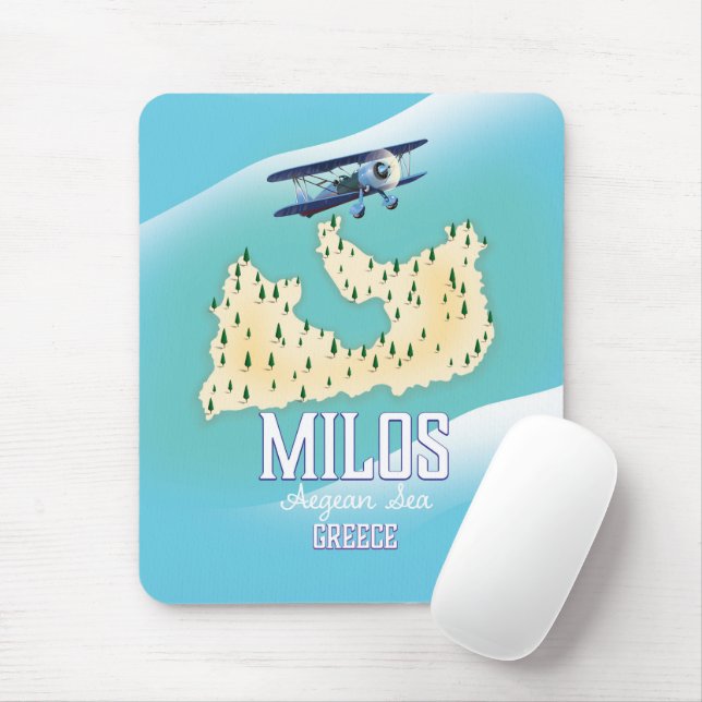 Milos,Greek island Map travel poster art. Mouse Mat (With Mouse)