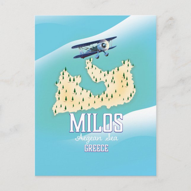 Milos,Greek island Map travel poster art. Postcard (Front)