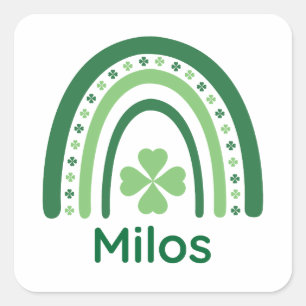 Milos Name Clover Boho Rainbow Square Sticker