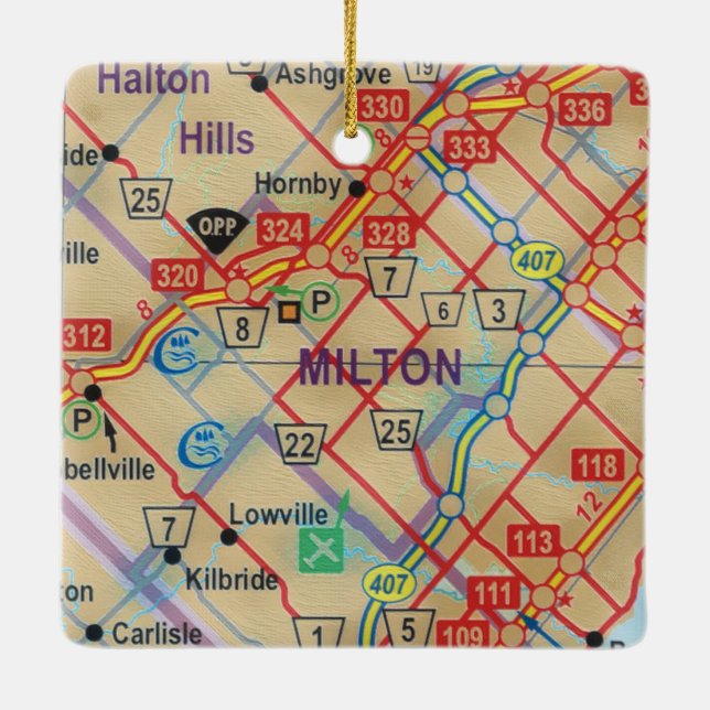 Milton Ontario Painted Map Ceramic Ornament (Back)
