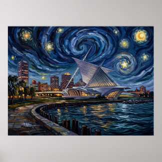 Milwaukee Art Museum Calatrava Wings Under Starry Poster