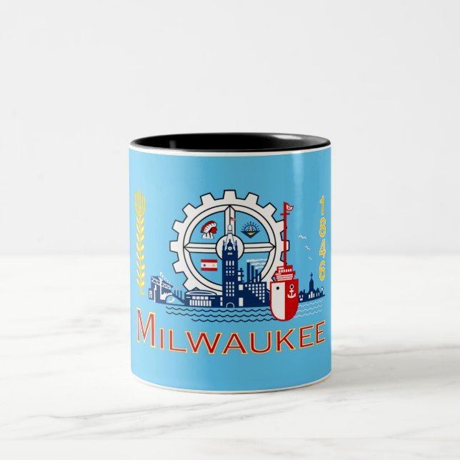 Milwaukee city flag Two-Tone coffee mug (Center)