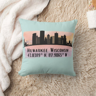 Milwaukee City Skyline Latitude and Longitude  Cushion