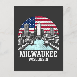 Milwaukee City Wisconsin American Flag Postcard