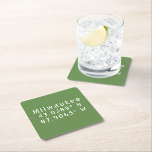 Milwaukee Latitude Longitude Square Paper Coaster