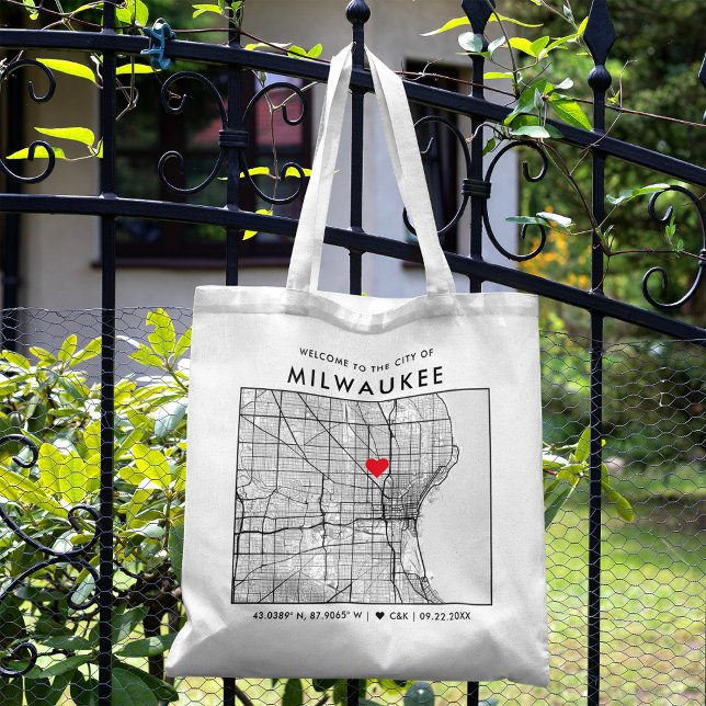 Milwaukee Love Locator | City Map Wedding Welcome Tote Bag (Creator Uploaded)