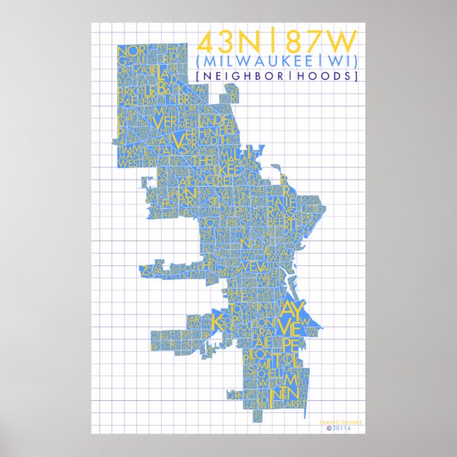Milwaukee Neighborhood Typography Map Poster (Front)