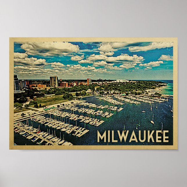 Milwaukee Poster Vintage Travel Skyline Wisconsin (Front)