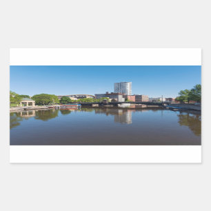 milwaukee riverfront and state street bridge  rectangular sticker