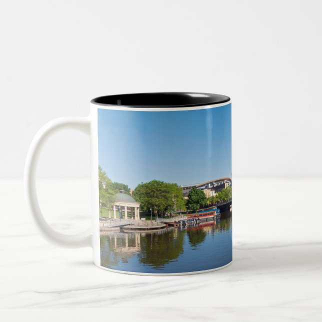 milwaukee riverfront and state street bridge  Two-Tone coffee mug (Left)