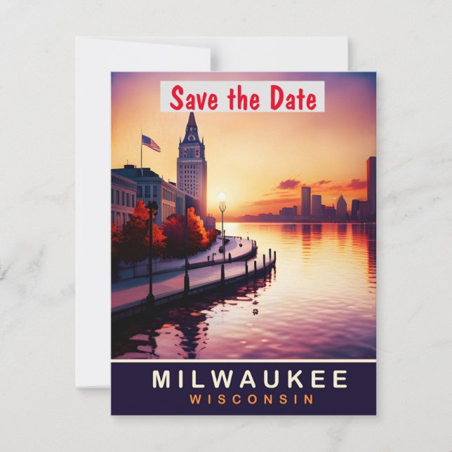 Milwaukee Riverfront Sunset wedding Invitation (Front)