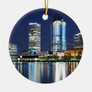 Milwaukee Skyline at Night Ceramic Tree Decoration